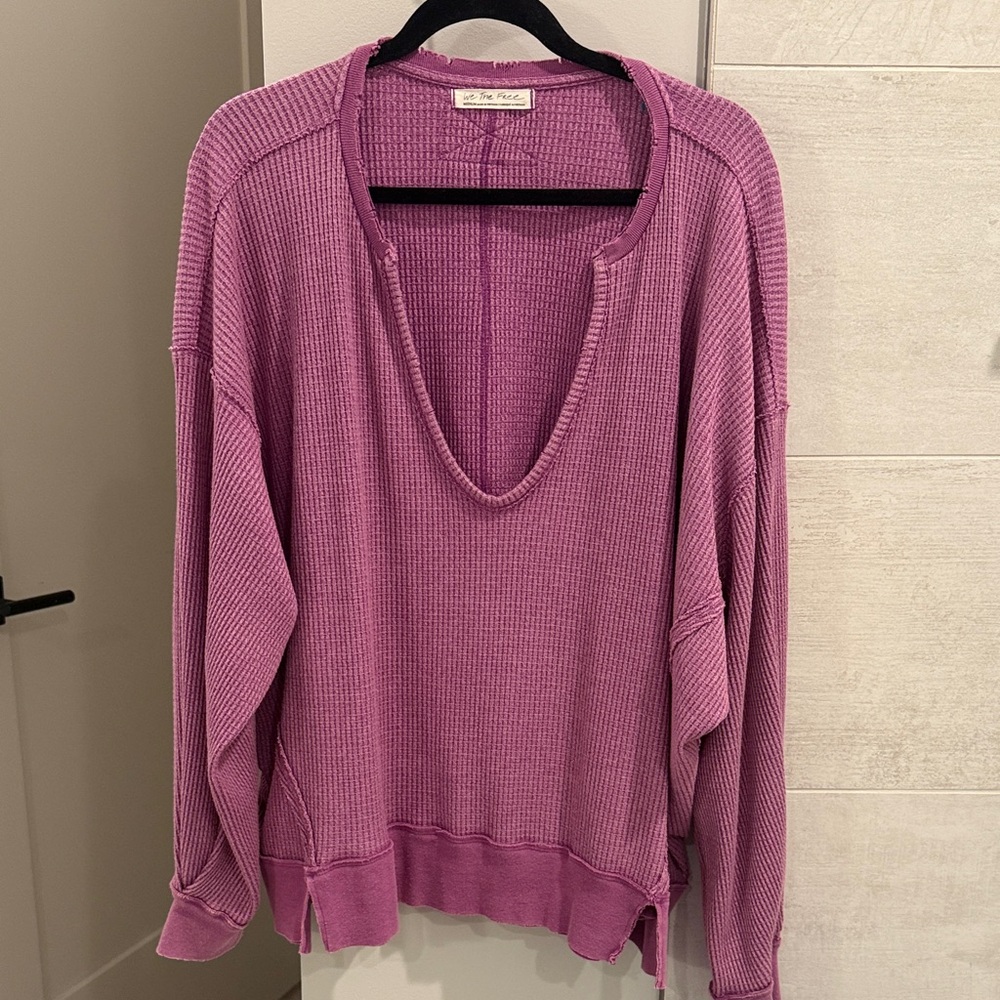 WE THE FREE PURPLE PINK WAFFLE TOP